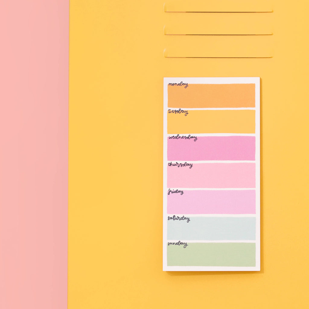 Weekly planner  with days of the week on a yellow background