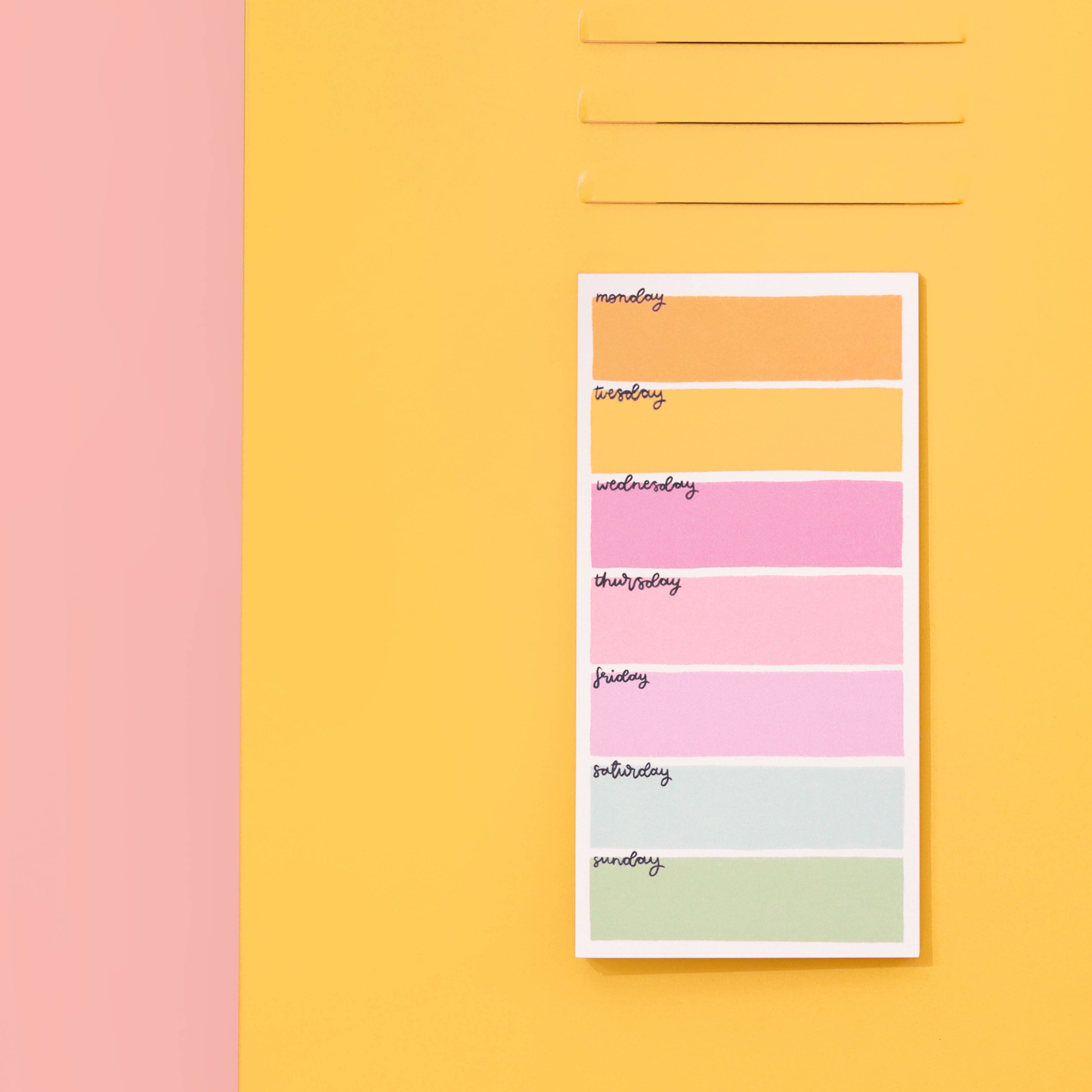 Weekly planner  with days of the week on a yellow background