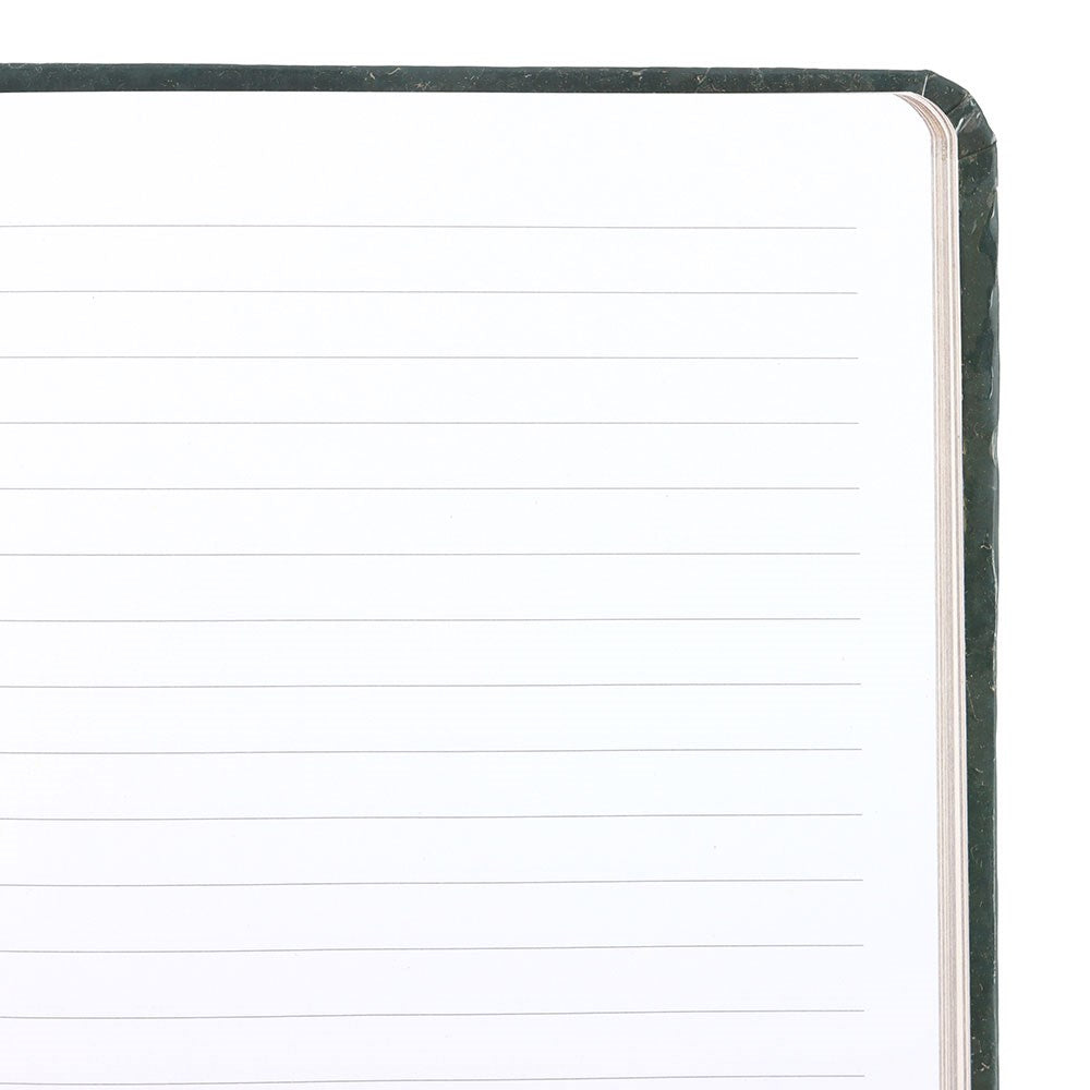 Close-up of a lined notebook page with a fox cover.