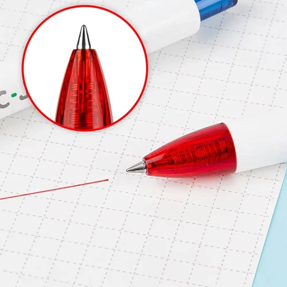 Red marker with a close-up of its tip on a grid background