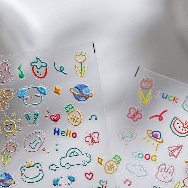 Pastel Doodle Sketching Style Embossed Stickers