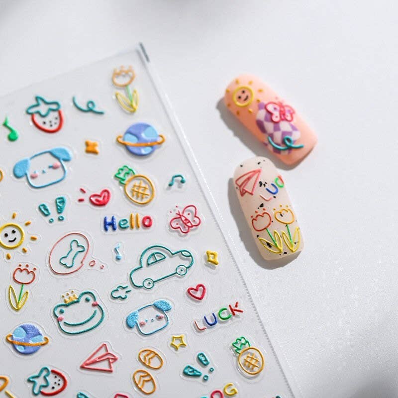 Pastel Doodle Sketching Style Embossed Stickers